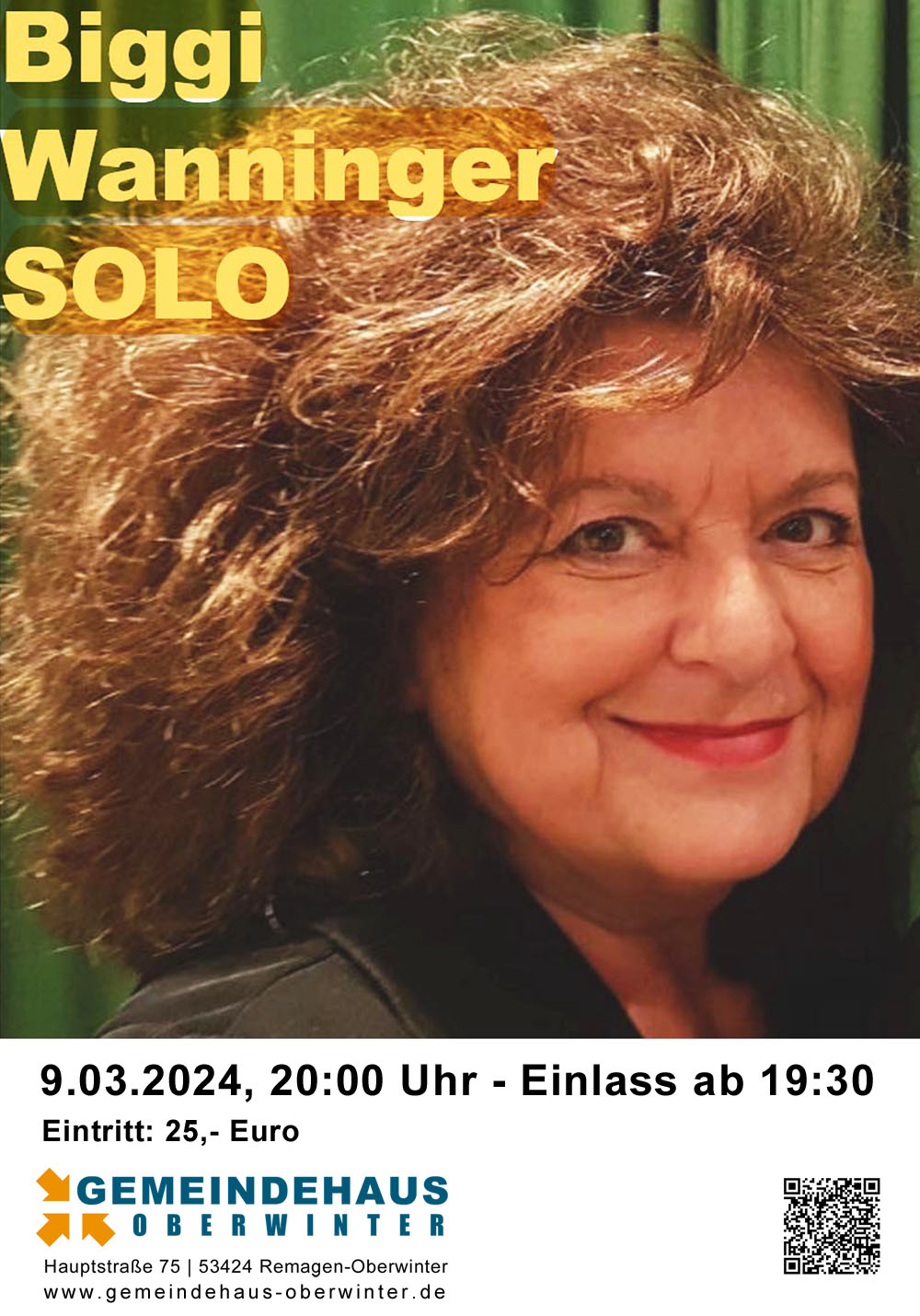 Biggi Wanninger mit Ihrem Soloprogramm am 09.03.2024 live im Gemeindehaus in Oberwinter