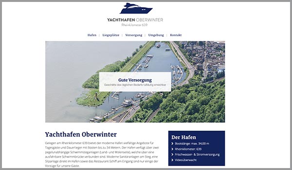 Internetseite des Yachthafens Oberwinter - Hafenort am Rhein bei Remagen.