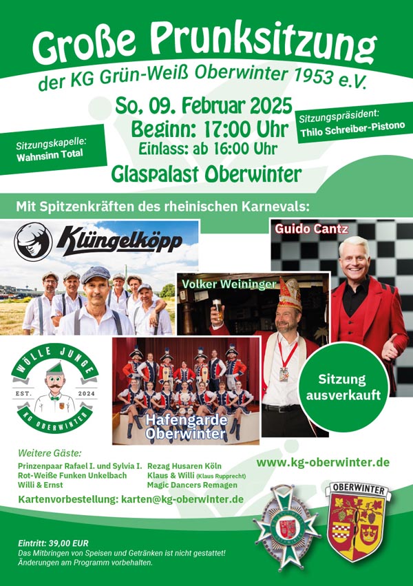 Plakat Große Prunksitzung der KG Grün-Weiß Oberwinter