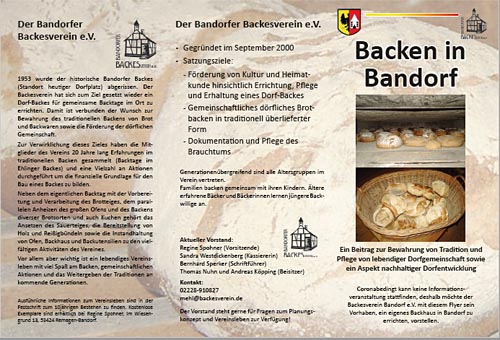Flyer Bandorfer Backesverein - neues Backhaus für Bandorf