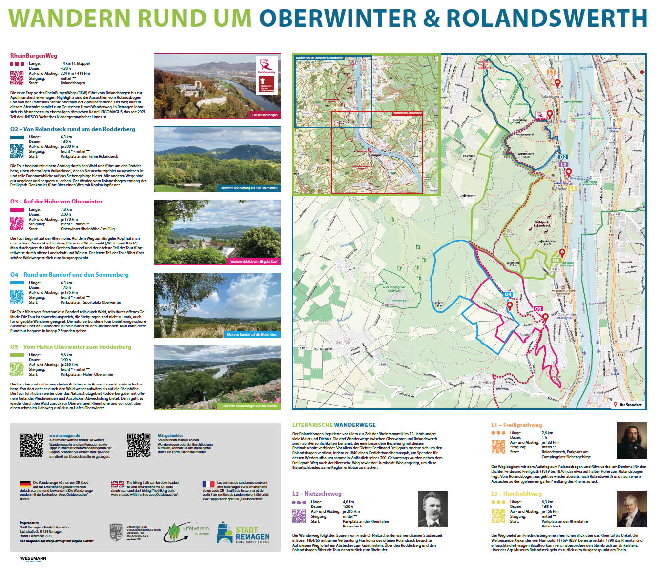 Neue Infotafeln für Wanderer in Oberwinter, dem Hafenort am Rhein bei Remagen.
