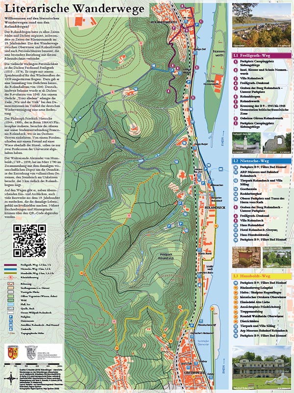 Karte der literarischen Wanderwege Oberwinter Rolandseck