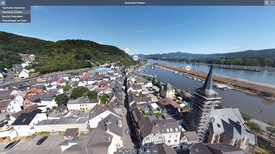 Ortskern Oberwinter am Rhein - Luftbild, Panorama, 360° - Stadt Remagen