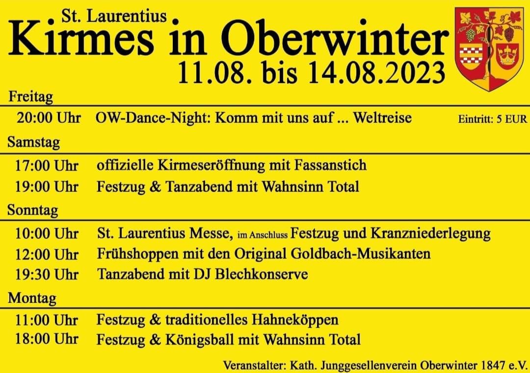 Kirmes in Oberwinter 2023 - Programm, Veranstaltungen, Termine